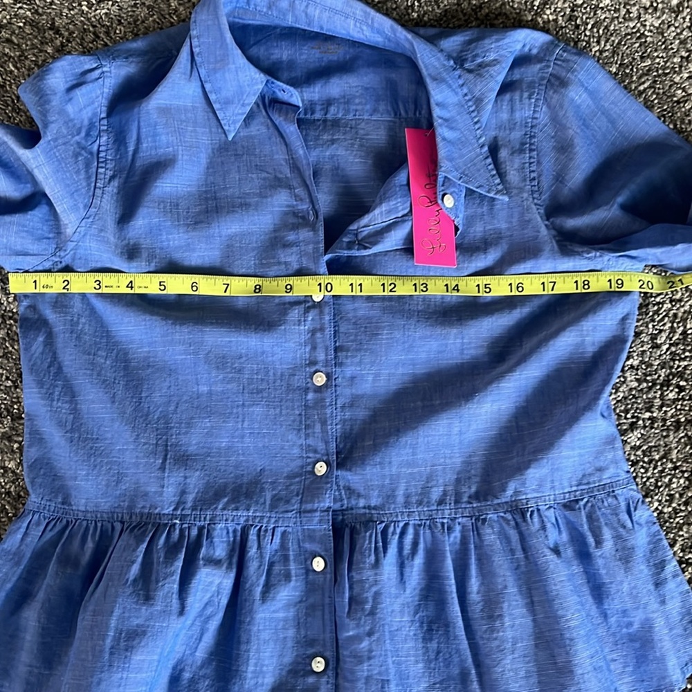 Lilly Pulitzer Blue Button-Down Peplum Shirt - Picture 6 of 7